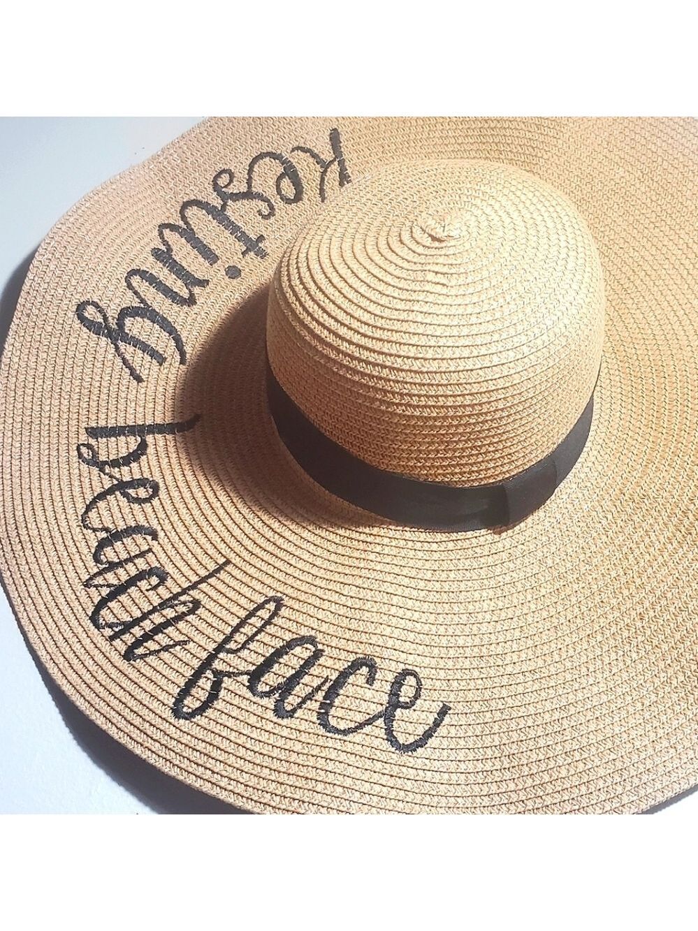 SUNS Embroidered Straw Hat for Outdoors, Summer Beach "Resting Beach Face" EUC - Picture 6 of 7